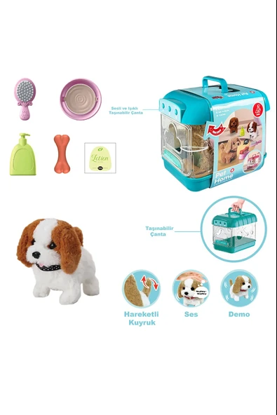 Vardem Sesli Hareketli Köpek Ve Işıklı Şeffaf Kafes Set JND-6806 Benekli ürün görseli 1