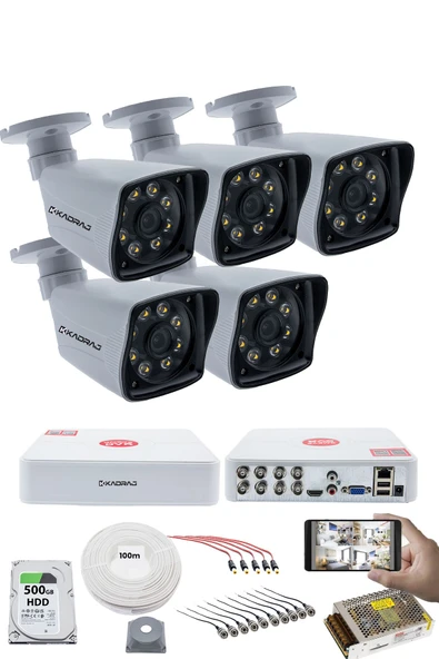 5 Kameralı Güvenlik Kamerası Seti - 5MP Sony SecuLensli 1080p Full HD AHD, 8 Ultra Warm LED, Gece Renkli Görüş, V1 ürün görseli 1