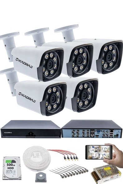 5 KAMERALI  SET - 5MP Sony SecuLensli 1080P Full HD AHD,8 Ultra Warm LED, Gece Renkli, Colorvu Teknolojisi, Metal Aluminyum Kasa ürün görseli 1