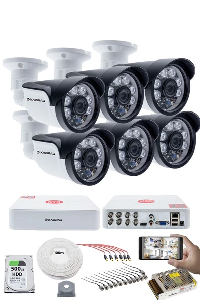 6'lı Kamera Seti 5MP Sony SecuLensli 1080p, 6 Atom LED, Full HD AHD Güvenlik Kamerası Seti , Gece Görüşlü, IP66 , V1 ürün görseli 1