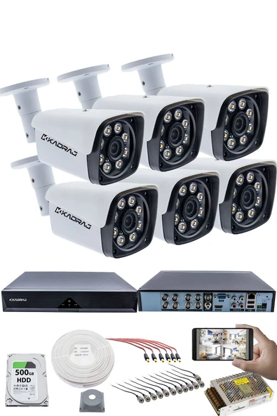 6 KAMERALI GÜVENLİK KAMERASI SETİ - 5MP Sony SecuLensli 1080P Full HD AHD, 8 Ultra Warm LED ,Gece Renkli, Colorvu Teknolojisi, Metal Aluminyum Kasa ürün görseli 1