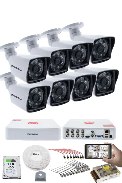 8 KAMERALI GÜVENLİK KAMERASI SETİ - 5MP Sony SecuLensli 1080P Full HD AHD, 6 Atom LED, Gece Görüşlü, IP66 Su Geçirmez, V1 ürün görseli 1