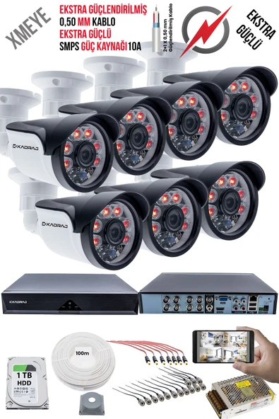 7 Kameralı Güvenlik Kamera Seti - Ekstra Uzun Mesafeli Güçlü, 5MP Sony Lens, 70m Dayanıklı Kablolama, 6 Atom LED, 1TB  H.D.D ürün görseli 1