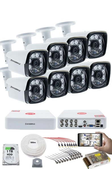 8'li Kamera Seti - 5MP Sony SecuLensli 1080P Full HD, 6 Atom LED, AHD Güvenlik Kamerası Seti, Gece Görüşlü, V1 ürün görseli 1