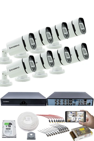 8'li Kamera Seti - 5MP Sony SecuLensli 1080P, 4 Warm LED, Gece Renkli, Full HD AHD Güvenlik Kamerası Seti, ColorVu, Plastik Kasa, Yüz Tanıma ürün görseli 1