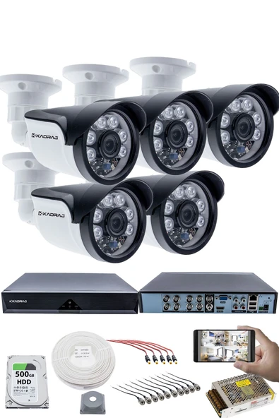 5 Kameralı 5MP Sony SecuLensli 1080p Full HD AHD Güvenlik Kamerası Seti, 6 Atom LED, Gece Görüşlü, IP66 Plastik Kasa ürün görseli 1