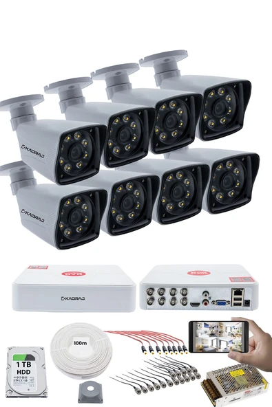 8 KAMERALI GÜVENLİK KAMERASI SETİ - 5MP Sony SecuLensli 1080P Full HD AHD, 8 Ultra Warm LED, Gece  Renkli Görüşlü, V1 ürün görseli 1