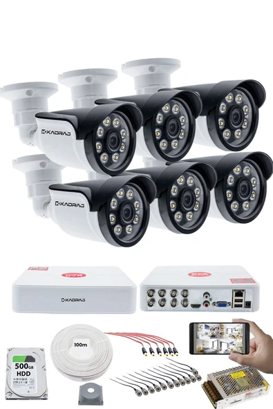 6'LI KAMERALI GÜVENLİK KAMERASI SETİ - 5MP Sony SecuLensli 1080p AHD, 8 Warm LED, Colorvu Gece Renkli Görüş, V1 ürün görseli 1
