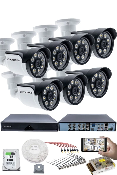 7'LI GÜVENLİK KAMERASI SETİ - 5MP Sony SecuLensli 1080p AHD, 8 Warm LED, Colorvu Gece Renkli Görüş, 1TB Disk ürün görseli 1