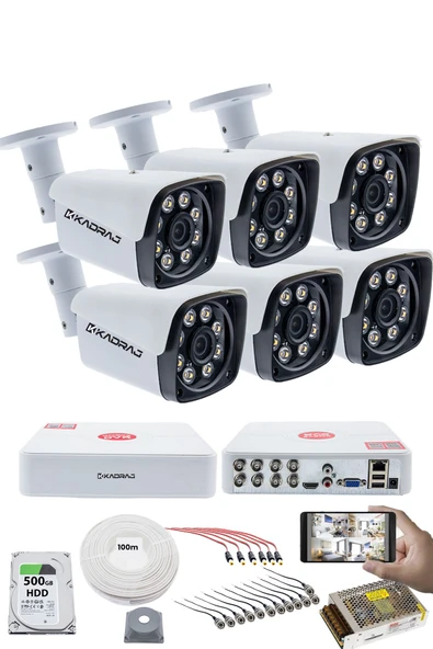 6 KAMERALI GÜVENLİK KAMERASI SETİ - 5MP Sony SecuLensli 1080P Full HD AHD, 8 Ultra Warm LED ,Gece Renkli, Colorvu Teknolojisi, Metal Kasa, V1 ürün görseli 1