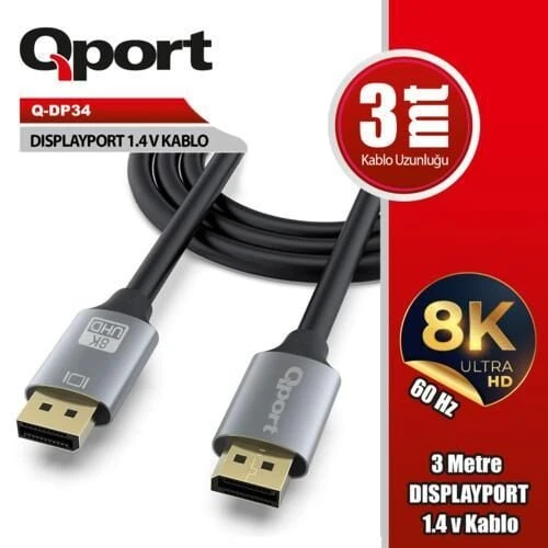 QPORT Q-DP34 Display Port 1.4V 3m Kablo ürün görseli 1