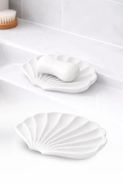 Beyaz İstiridye Silikon Katı Sabunluk Su Giderli Kaymaz Banyo Mutfak Organizer 11 cm ürün görseli 1