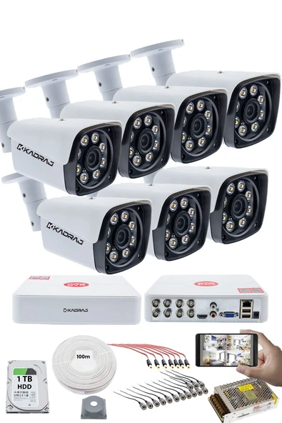7'LI GÜVENLİK KAMERASI SETİ - 5MP Sony SecuLensli 1080P Full HD AHD, 8 Ultra Warm LED, Gece Renkli Görüşlü, Colorvu Teknolojisi, Metal Kasa , V1 ürün görseli 1