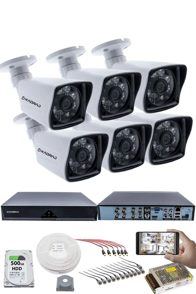6 KAMERALI SET - 5MP Sony SecuLensli 1080P Full HD AHD, 6 Atom LED, Gece Görüşlü, IP66 Su Geçirmez, Güvenlik Kamerası, Plastik Kasa ürün görseli 1