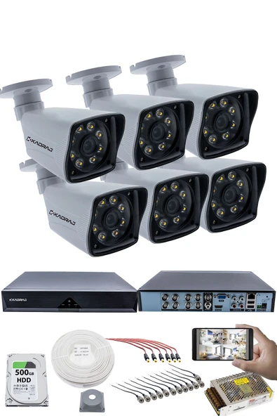 6'LI GÜVENLİK KAMERASI SETİ - 5MP Sony SecuLensli 1080p Full HD AHD, 8 Ultra Warm LED, Gece Renkli, Plastik Kasa ürün görseli 1