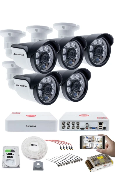 5 Kameralı 5MP Sony SecuLensli 1080p Full HD AHD Güvenlik Kamerası Seti, 6 Atom LED, Gece Görüşlü, IP66 Plastik Kasa,V1 ürün görseli 1