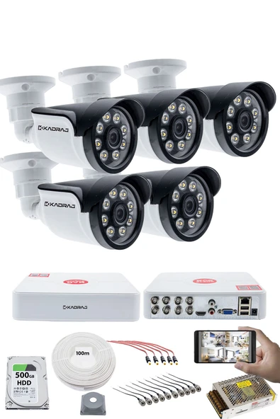 5 Kameralı Güvenlik Kamerası Seti - 5MP Sony SecuLensli 1080p AHD, 8 Warm LED, Colorvu Gece Renkli Görüşlü, V1 ürün görseli 1