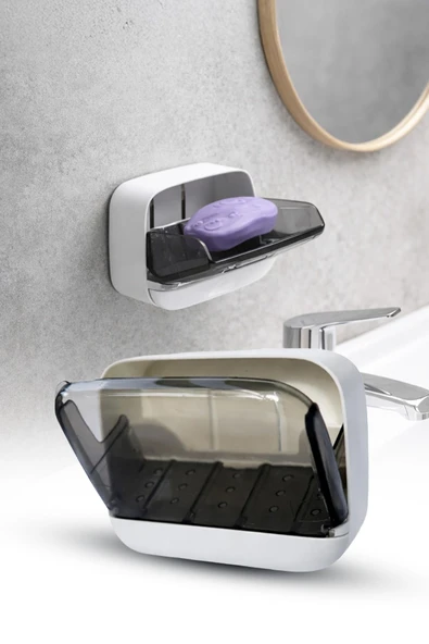 Yapışkanlı Asılabilir Çekmece Tipi Katı Sabun Kutusu Lavabo Mutfak Su Hazneli 11,5 cm ürün görseli 1
