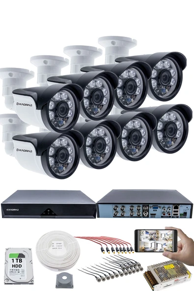8'li Kamera Seti - 5MP Sony SecuLensli 1080P, 6 Atom LED, Full HD AHD Güvenlik Kamerası Seti, Gece Görüşlü, IP66 Plastik Kasa ürün görseli 1