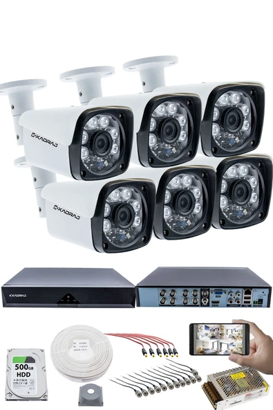 6 Kameralı Set 5MP Sony SecuLensli 1080P Full HD, 6 Atom LED, AHD Güvenlik Kamerası Seti, Gece Görüşlü, Metal Kasa ürün görseli 1