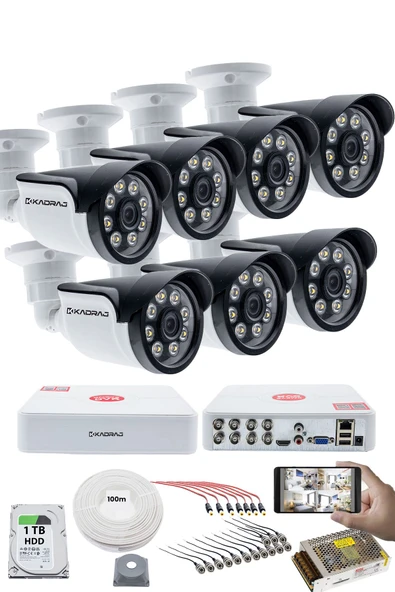 7'LI GÜVENLİK KAMERASI SETİ - 5MP Sony SecuLensli 1080p AHD, 8 Warm LED, Colorvu Gece Renkli Görüş, 1TB Disk,V1 ürün görseli 1