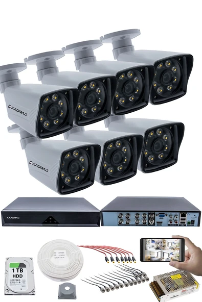 7'LI GÜVENLİK KAMERASI SETİ - 5MP Sony SecuLensli 1080p Full HD AHD, 8 Ultra Warm LED, Gece Renkli , Plastik Kasa ürün görseli 1