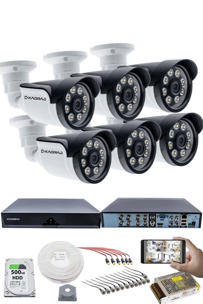 6'LI KAMERALI GÜVENLİK KAMERASI SETİ - 5MP Sony SecuLensli 1080p AHD, 8 Warm LED, Colorvu Gece Renkli Görüş ürün görseli 1