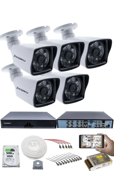 5 Kameralı Güvenlik Kamerası Seti - 5MP Sony SecuLensli 1080P Full HD AHD, 6 Atom LED, Gece Görüşlü, IP66 Su Geçirmez, Güvenlik Kamerası, Plastik Kasa ürün görseli 1