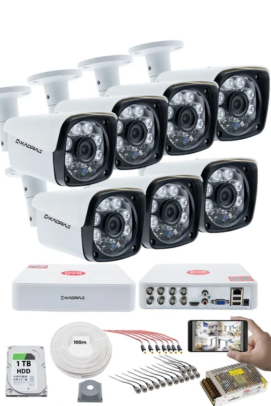 7'LI KAMERA SETİ - 5MP Sony SecuLensli 1080P Full HD, 6 Atom LED, AHD Güvenlik Kamerası Seti, Gece Görüşlü, Metal Kasa,V1 ürün görseli 1