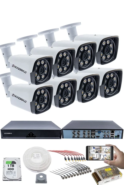 8'li Güvenlik Kamerası Seti - 5MP Sony SecuLensli 1080P Full HD AHD, 8 Ultra Warm LED, Gece Görüşlü, ColorVu Teknolojisi, Metal Kasa, Yüz Tanıma ürün görseli 1