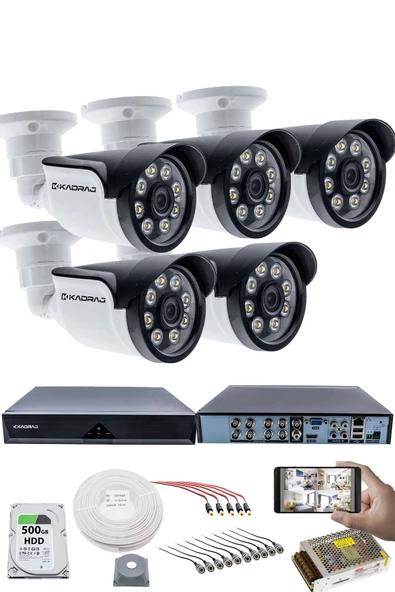 5 Kameralı Güvenlik Kamerası Seti - 5MP Sony SecuLensli 1080p AHD, 8 Warm LED, Colorvu Gece Renkli Görüş ürün görseli 1