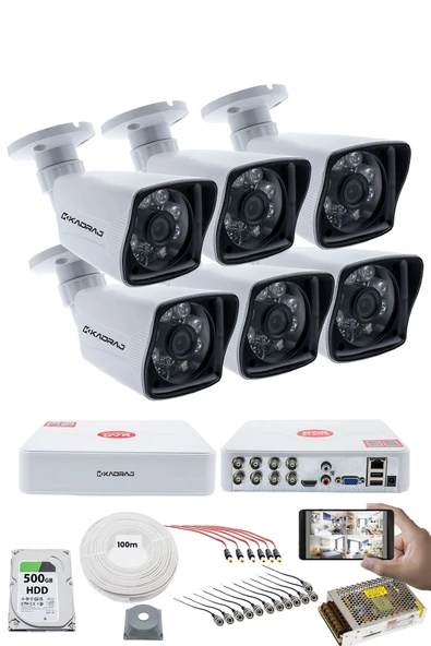 6 KAMERALI SET - 5MP Sony SecuLensli 1080P Full HD AHD, 6 Atom LED, Gece Görüşlü, IP66 Su Geçirmez, Güvenlik Kamerası, V1 ürün görseli 1