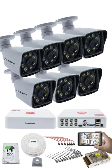 7'LI GÜVENLİK KAMERASI SETİ - 5MP Sony SecuLensli 1080p Full HD AHD, 8 Ultra Warm LED, Gece Renkli , V1 ürün görseli 1