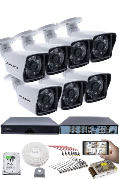 7 KAMERALI GÜVENLİK KAMERASI SETİ - 5MP Sony SecuLensli 1080P Full HD AHD, 6 Atom LED, Gece Görüşlü, IP66 Su Geçirmez, Plastik Kasa ürün görseli 1