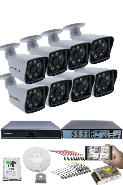 8 KAMERALI GÜVENLİK KAMERASI SETİ - 5MP Sony SecuLensli 1080P Full HD AHD, 8 Ultra Warm LED, Gece  Renkli Görüşlü, Plastik Kasa ürün görseli 1