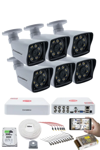 6'LI GÜVENLİK KAMERASI SETİ - 5MP Sony SecuLensli 1080p Full HD AHD, 8 Ultra Warm LED, Gece Renkli, V1 ürün görseli 1