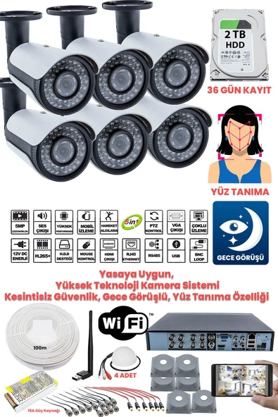 Güvenlik Kamera Seti - 6 Kameralı - 5MP Sony SecuLens, Full HD, Gece Görüşü, Yasalara Uygun, 2TB Disk + Ses Alma - KDJ-6S-42IR-PND-V4 ürün görseli 1