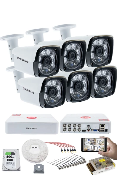 6 Kameralı Set 5MP Sony SecuLensli 1080P Full HD, 6 Atom LED, AHD Güvenlik Kamerası Seti, Gece Görüşlü, Metal Kasa ürün görseli 1