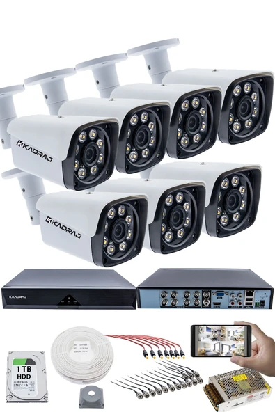 7'LI GÜVENLİK KAMERASI SETİ - 5MP Sony SecuLensli 1080P Full HD AHD, 8 Ultra Warm LED, Gece Renkli Görüşlü, Colorvu Teknolojisi, Metal Aluminyum Kasa ürün görseli 1