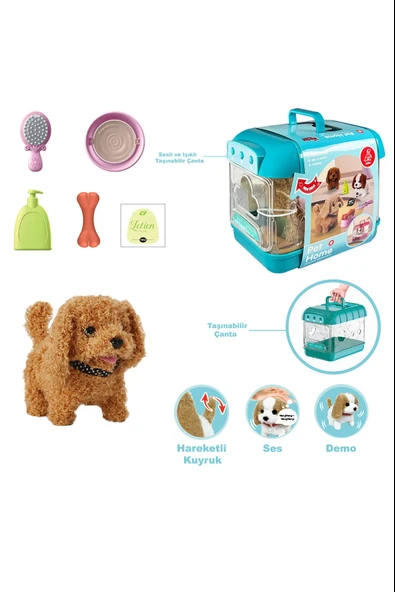 Vardem Sesli Hareketli Köpek Ve Işıklı Şeffaf Kafes Set JND-6806 Kıvırcık Tüylü ürün görseli 1