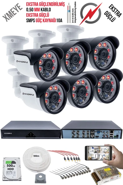 6 Kameralı Güvenlik Kamera Seti - Ekstra Uzun Mesafeli Güçlü, 5MP Sony Lens, 70m Dayanıklı Kablolama, 6 Atom LED, 500GB  H.D.D ürün görseli 1