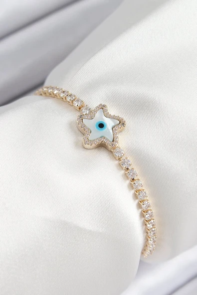 Pirinç Zirkon Taşlı Nazar Yıldız Model Gold Renk Asansörlü Kadın Bileklik Vice-5353 EB-53-vice/(1395) 2872 ürün görseli 1
