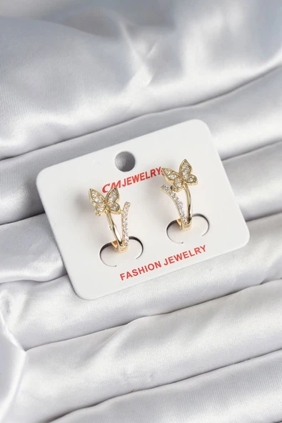 Pirinç Gold Renk Zirkon Taşlı Kelebek Model Kadın Küpe EB-53-vice/(1395) 2966 ürün görseli 1
