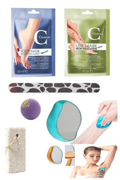 6'lı Set Ayak Bacak Bakım Maskesi Ağrısız Epilasyon Tüy Alma Taşı Sigisi Töprü Peeling Nem Topu ürün görseli 1