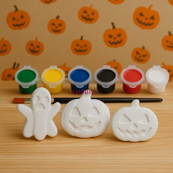 Ehobici Taş Boyama Seti Halloween Cadılar Bayramı 6 Renk Akrilik Boya 5ml + Fırça ürün görseli 1