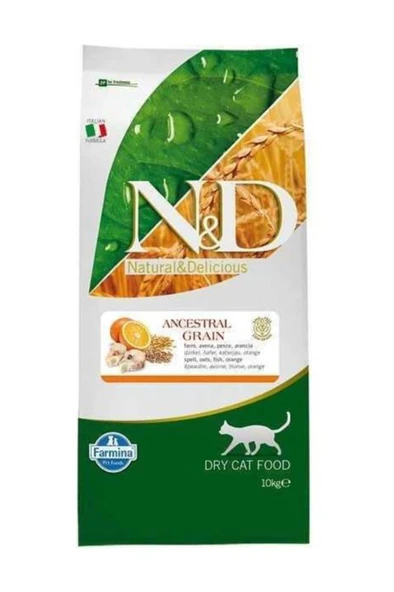 N&D Ocean Morina Balığı, Kılçıksız Buğday, Yulaf & Portakal Yetişkin Kedi Maması, 10 Kg ürün görseli 1