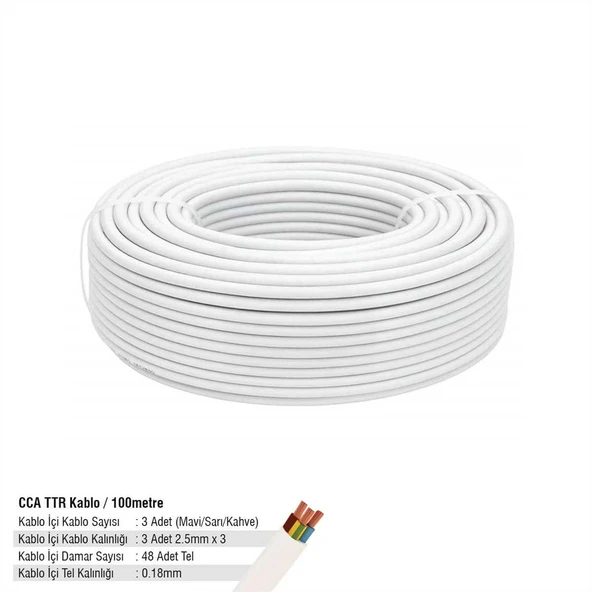 SGS PROFESYONEL CCA TTR KABLO 3X2,5 100 METRE 48X0,18 BEYAZ ürün görseli 1