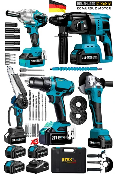 Süper 5'li Mega Multi Kömürsüz Set x3 Akülü Taşlama Somun Sıkma Kırıcı Delici & Dal Budama Testere ürün görseli 1