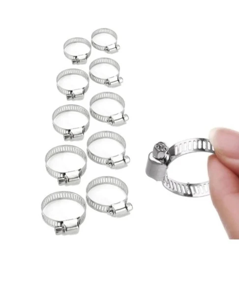 Paslanmaz Çelik Boru Metal Kelepçe Ayarlanabilir klips 10 ADET Ayarlı Hortum Kelepçesi 10 Lu Set ürün görseli 1