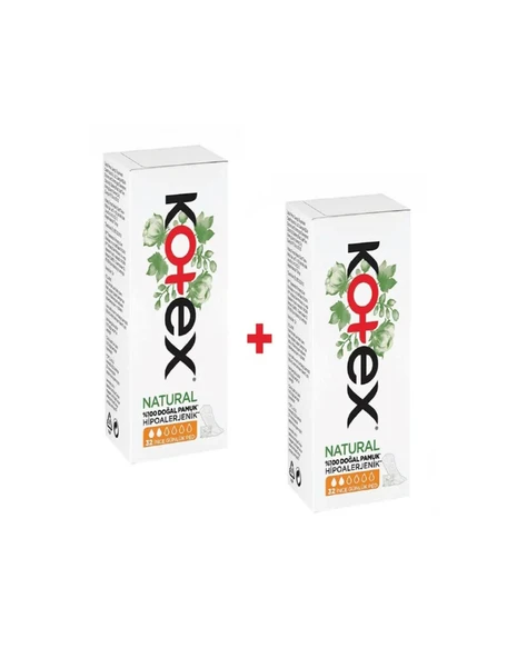 Kotex ( 2 ADET  )Natural %100 Pamuk Günlük Ped İnce 32 Adet x 2 ürün görseli 1